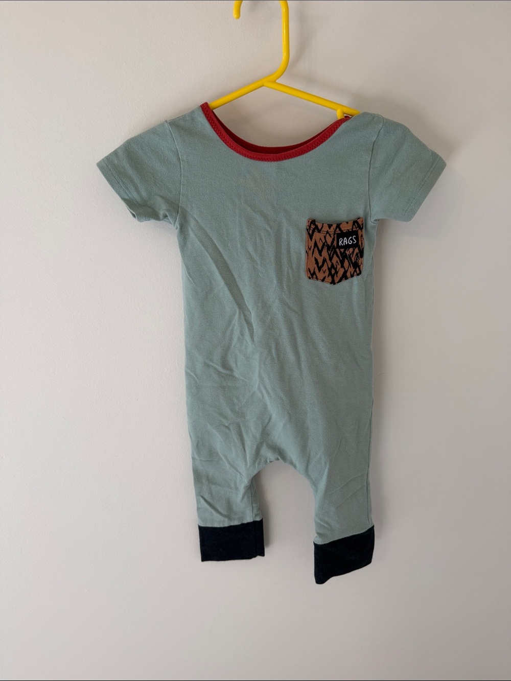 Sage Green Short-Sleeve One-Piece with Red Trim